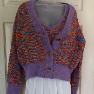 HAZEL MOON 2 PC Colorful Knit Women's CROP TANK AND Sweater SZ. L